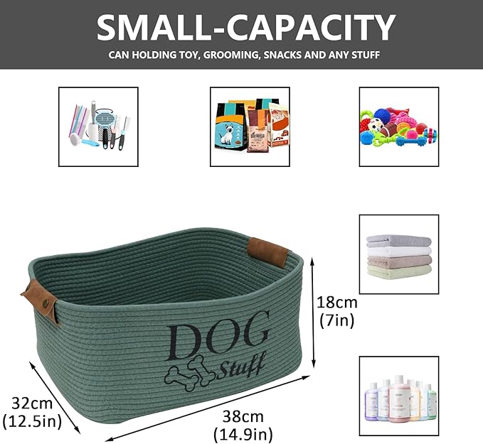 Durable Cotton rope dog toy storage, large dog bin, pet bed, puppy toy box - Perfect for organizing pet toys, blankets, leashes, clothing and any doggie stuff - Green