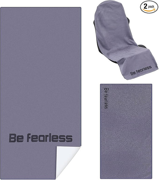 2 Pack Car Seat Towel Cover and Athletic Running Towel with Storage Bags, Sweat Washable Gym Seat Protector Non Slip for Dog Pet Workout Running Outdoor Sport Activities(Pure Gray)