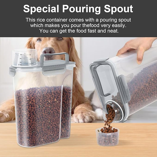 5Lbs Airtight Cat Dog Food Storage Container with Upgraded Large Nozzle BPA-Free, Pet Food Storage Containers for Rice, Grain, Pet Food, Flour, Dog Treat Storage (Clear Grey, 5L-1pack)