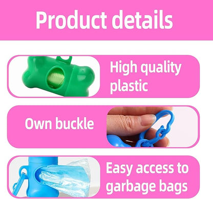50 Pcs Dog Poop Trash Bag Holder Dispenser Plastic Dog Poop Waste Bag Holder for Leash with Hook and Leak Proof,with Leak Proof PET Waste Bags for Walking Hiking Camping (Bone Shape)