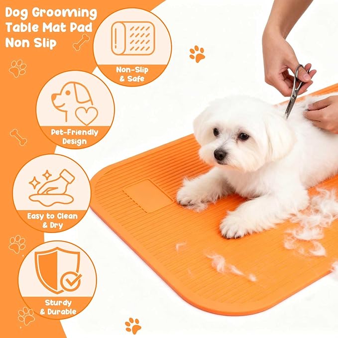 Dog Grooming Table Mat Pad Non Slip，Silicone Durable Premium Non-Slip Dog Bath Mat，Slip Mat - Bathing Mat for Pets，22.45inchX15.75inch (Orange)