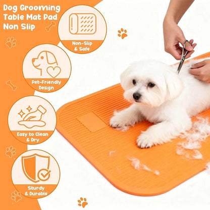 Dog Grooming Table Mat Pad Non Slip，Silicone Durable Premium Non-Slip Dog Bath Mat，Slip Mat - Bathing Mat for Pets，22.45inchX15.75inch (Orange)