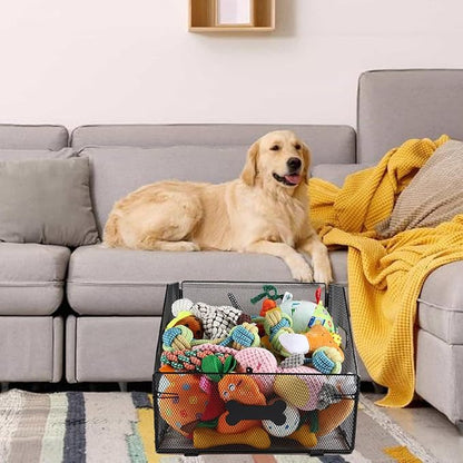 Geyecete dog toy basket Iron art dog toy bin dog toy box dog toy storage folding Large Dog Stuff Organizer with Handle-Toy box Can be Personalized