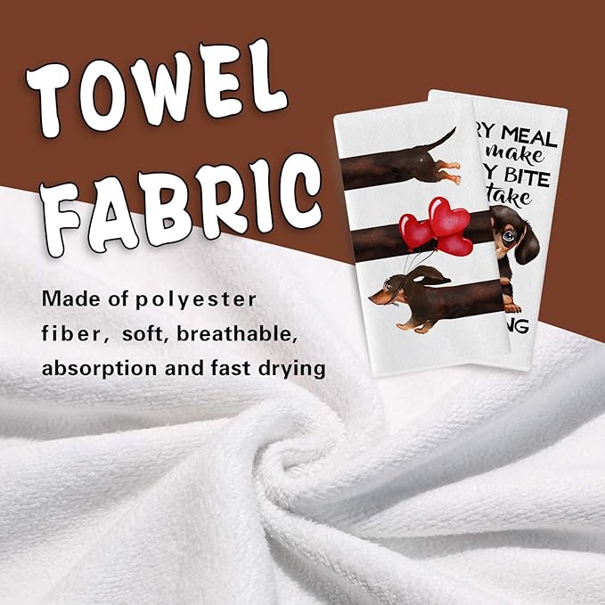 Dachshund Dog Kitchen Dish Towels Set of 2, Love Hearts Balloons Drying Hand Towel Baking Cooking Cloth, Home Decoration Pet Lover Gifts 18 x 26 Inches