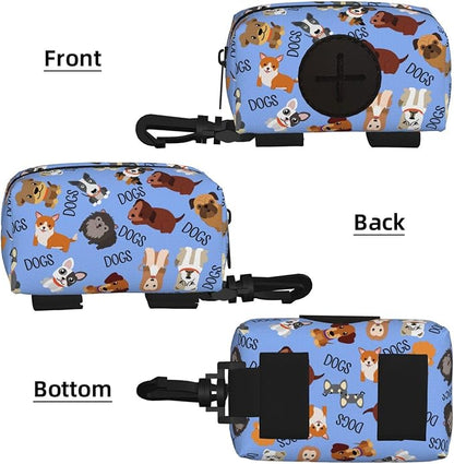 Dog Poop Bag Holder for Leashes - Lightweight Pet Waste Bags Dispenser Doggy Zippered Pouch for Puppy Walking Accessories(Cute Dog)