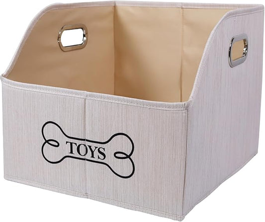Foldable Dog Toy Basket-Dog Toys Bin-Dog Toy box-Storage Basket with Handle,Organizer Bin for Pet Toys, Blanket, Shelves, Closet-Beige