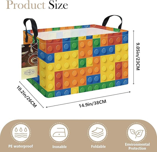 HUNRUNG Rectangle Storage Basket Cute Canvas Organizer Bin for Pet/Children Toys, Books, Clothes Perfect for Rooms(REC-Colorful Blocks)