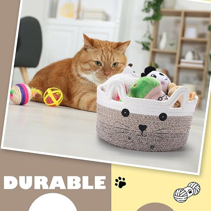 Zopeal Cat Basket Storage Woven Organizer with Ears Easter Decorative Pet Toy Cute Cotton Rope Basket for Gift Cat Dog Toy Bin Nursery Room(8.3 x 4.7 Inch,Gradient Khaki)
