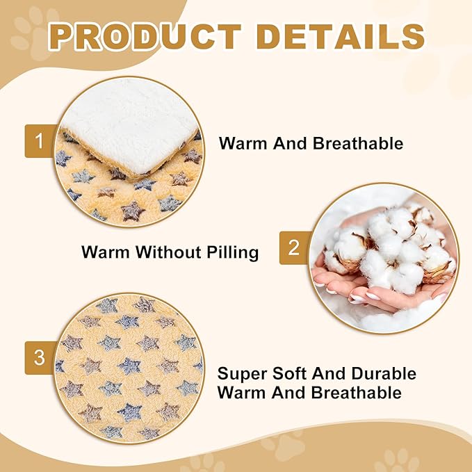 Dog Cat Bed Mat, Soft Coral Fleece Pet Cushion Pad with Cute Star Print, Warm Washable Pet Bed 13x10 Inches, (Coffee), Intended for Medium Small Dog Cat