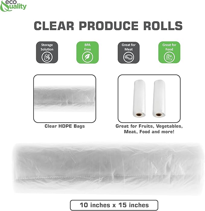 EcoQuality 10x15 Plastic Produce Bags - 500 Bags/Roll for Food Storage, Vegetables, Fruits, Bread, Pet Waste, Grocery, Supermarket - Clear (8)