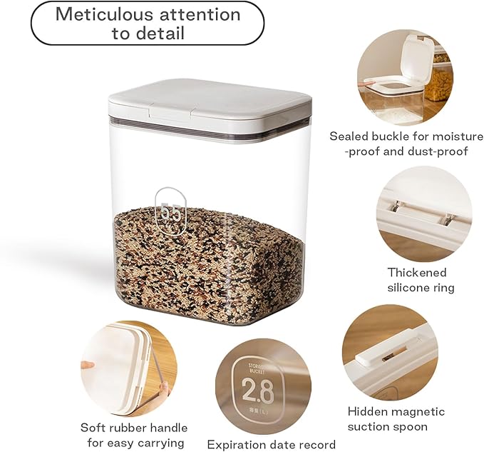Airtight Dog Food Storage Container 5-10 lbs, Large Pet/Cat Treat Bin with Lids, Pantry Containers for Rice & Flour, withe