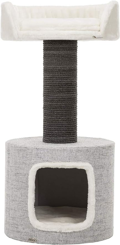 Trixie Fonda Cat Scratching Post 39 Inch - Cat Scratcher with Soft Fabric Covering Base and Durable Sisal Rope - for Large Cats with Condo Base and Platform - in Gray