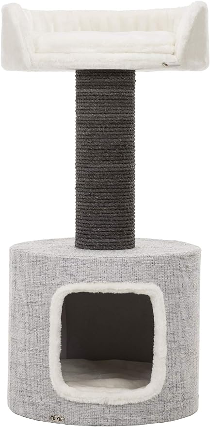 Trixie Fonda Cat Scratching Post 39 Inch - Cat Scratcher with Soft Fabric Covering Base and Durable Sisal Rope - for Large Cats with Condo Base and Platform - in Gray