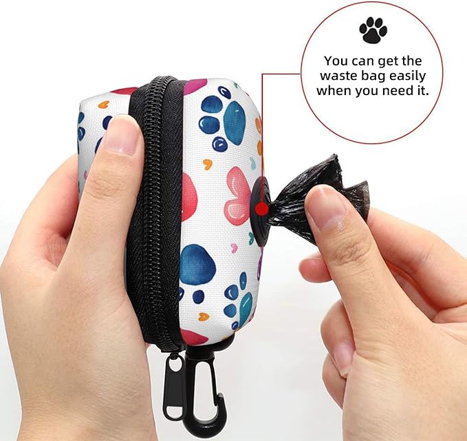 Dog Poop Bag Holder for Leashes - Lightweight Pet Waste Bags Dispenser Doggy Zippered Pouch for Puppy Walking Accessories(Cute Dog Paw)