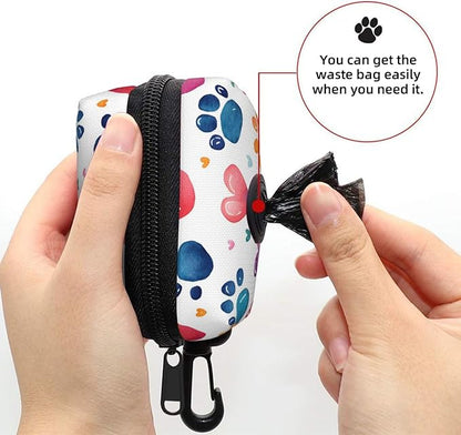 Dog Poop Bag Holder for Leashes - Lightweight Pet Waste Bags Dispenser Doggy Zippered Pouch for Puppy Walking Accessories(Cute Dog Paw)