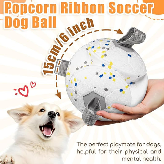 6 Inch Dog Ball Toys Interactive Soccer Ball with Straps for Tug of War Water Pet Toys Gifts for Puppy Birthday Indoor Outdoor for Fetch for Large Medium Dogs, White