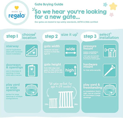 Regalo Safety 29-38.5" Baby Gate for Doorways & Bottom of Stairs, Pressure Mounted Baby Gate with Door for Babies, Toddlers & Pets, Tested & Safe for 30 Years, American Designed, American Owned, Black