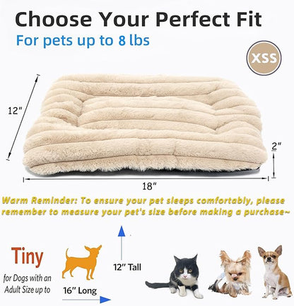 Puppy Bed for Crate or Cage 18 x 12 Inch fits Tiny Dogs, Fluffy Comfy Flat Cat Beds for Indoor Cats Washable, Extra Small Dog Bed Cat Carrier Pad Ultra Soft Kennel Mat for Pet Sleeping Cushion, Beige