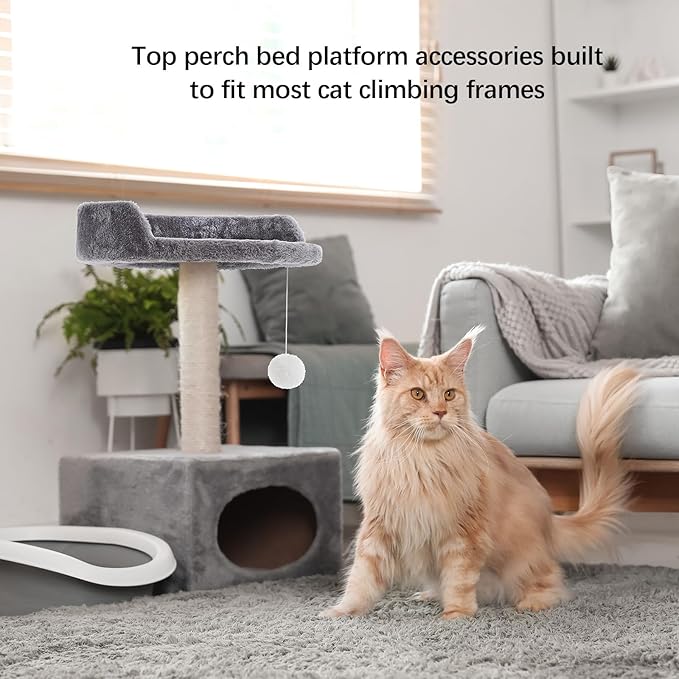 Dansydaisy 2 Pcs 13.39 Inches Semi Edged Cat Tree Replacement Parts Cat Tree Tower Accessories with Hanging Elastic Strings Pom Pom Toys and M8 Screw for Platform Perch Shelves(Gray)