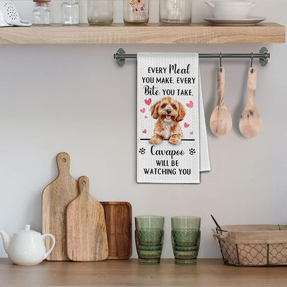 Cavapoo Gifts Kitchen Towels, Funny Dog Tea Dish Towels for Kitchen Decorative, Cavapoo Dog Lovers Gifts for Women, Every Meal You Make Every Bite You Take Hand Towel, 16x24 Inch