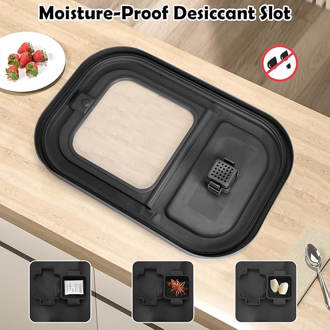 25Lbs Dog Food Storage Container, Large Collapsible Pet Cat Food Container with Airtight Lids Wheels Handle Scoop Measuring Cup Small Container, Rice Kitchen Dry Food Storage Dispenser Bin (Black)