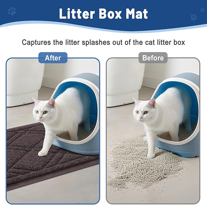 Smiry Cat Litter Box Mat 47x32, Non-Slip Water Resistant Litter Trapping Mat, Easy Clean Less Waste and Urine-Locking Cat Carpet for Indoor, Brown