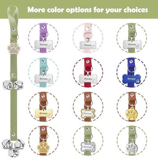 Leather Dog Bells, Puppy Potty Training Bell Dog Doorbell Potty Train Dog Bell for Potty Training Door Bells for Dogs to Ring to Go Outside Jingle Bells (Leather Green, Paw 1 PCS)