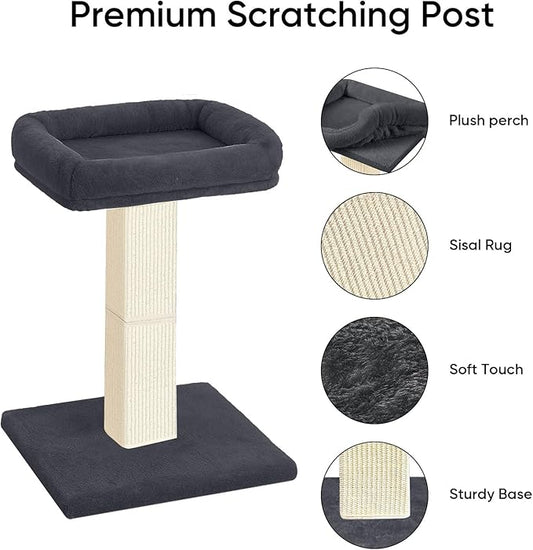 AGYM Cat Scratching Post, 32”Cat Scratcher with Large Plush Perch, Sisal & Carpet Scratching Post, Vertical Posts with Elevated Bed for Indoor Cats, Removable& Washable Cover, Darkgrey
