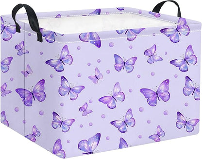 HIYAGON Rectangular Baby Girl Basket Kids Baby Storage Basket Toy Storage Bin Organizer Box Room Decor(Dot Butterfly)