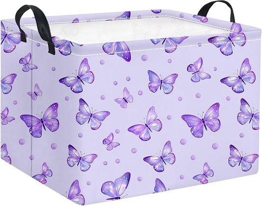 HIYAGON Rectangular Baby Girl Basket Kids Baby Storage Basket Toy Storage Bin Organizer Box Room Decor(Dot Butterfly)