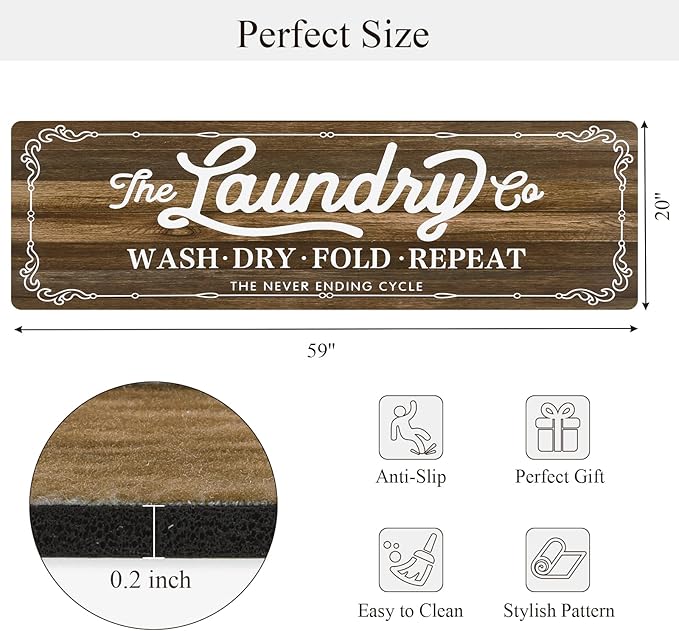 Pauwer Laundry Room Rug Runner 20"x60" Waterproof Rubber Laundry Mat Non Slip Kitchen Mats for Floor Washable Floor Mat Runner Rug for Farmhouse Mudroom Washroom Bathroom Decor