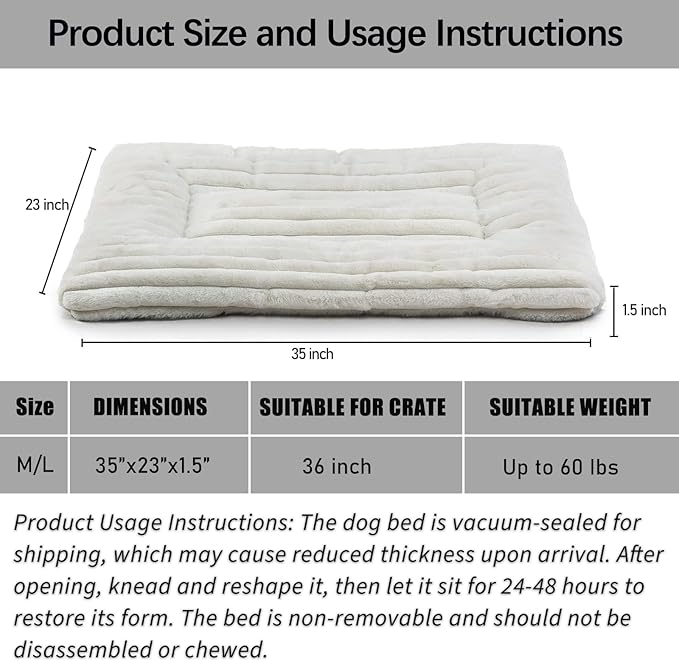 36 Inch Dog Crate Bed for Medium to Large Size Dogs,Ultra Soft Dog Pad for Crate or Cage Washable & Anti-Slip Kennel Pad for Pets Cozy Sleeping Mat,Fluffy Comfy Pet Mattress Cushion(35" x 23", Cream)