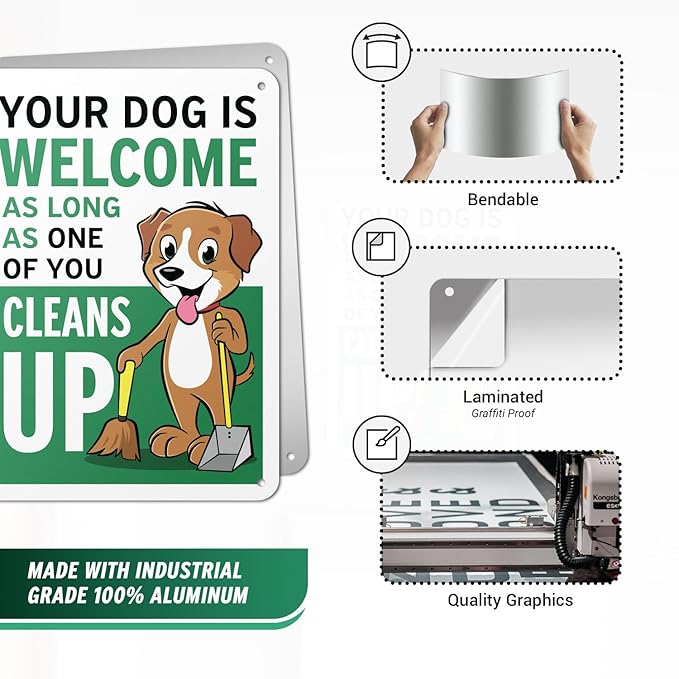 (4 pack) 7" x 10" Clean Up After Your Dog Sign – Aluminum | UV Protected, Laminated, Water & Dust Resistant | Outdoor Pet Waste Reminder with Rounded Corners