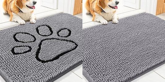 Smiry Dog Door Mat for Muddy Paws, Absorbent Dirt Trapper Non Slip Quick Dry Washable Chenille Mat for Mud Dogs, Entry Rug for Indoor and Outdoor (30x20 Inches, Grey)