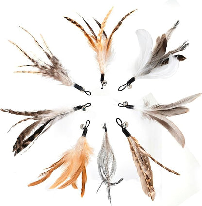 miwoowim Natural unstained Feathers,8PCS Cat Feather Toys Replacement Wand Toy Refills, Cat Feathers Refill for Indoor Cats,Perfect Wand Attachments