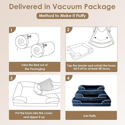 EHEYCIGA Orthopedic Dog Bed for Small Dogs, Waterproof Memory Foam Small Dog Beds with Sides, Non-Slip Bottom and Egg-Crate Foam Medium Pet Couch Bed with Washable Removable Cover, Navy