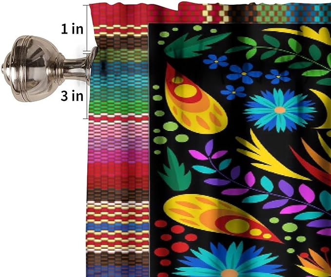 Mexico Fiesta Valance Curtains Farmhouse Rustic Cinco De Mayo Dia De Los Muertos Pattern Window Treatment Valances Short Curtains Rod Pocket Drape for Dining Room Home Kitchen Decor, 54x18inch