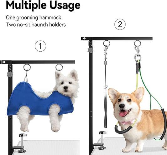 Foldable Dog Grooming Arm with Clamp: Adjustable Height 26"-40", Dog Grooming Table Arm with Hammock and No-Sit Holder, Grooming Restraint for Small Medium Dogs at Home or Salon