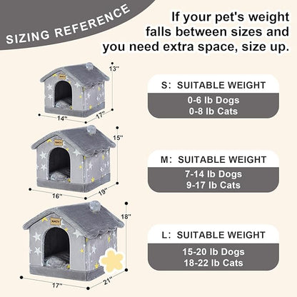 JIUPETY Cute Small Dog House Indoor, Foldable House Kennel Bed Mat with Cushion, L Size Dog Tent for 15-20 lb Dogs and 18-22 lb Cats, Dog Cave Bed with Non-Slip Bottom, Grey