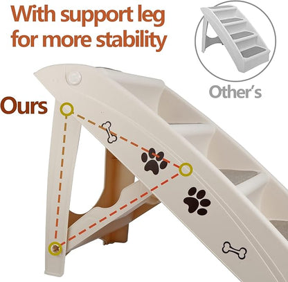 LEMY Non-Slip Foldable Steps Stairs for Dogs and Cats, 4-Step Portable Indoor Outdoor Pet Steps Ramp for Bed, Couch, Car, Tan