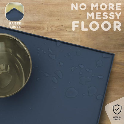 Dog Food Mat - 24x15 Raised Edges Dogs Mat for Food and Water Prevent Spill, Waterproof Cat Food Mats Protect Floors, Easy Clean Dog Bowl Mats for Food and Water, Silicone Pet Feeding Placemats