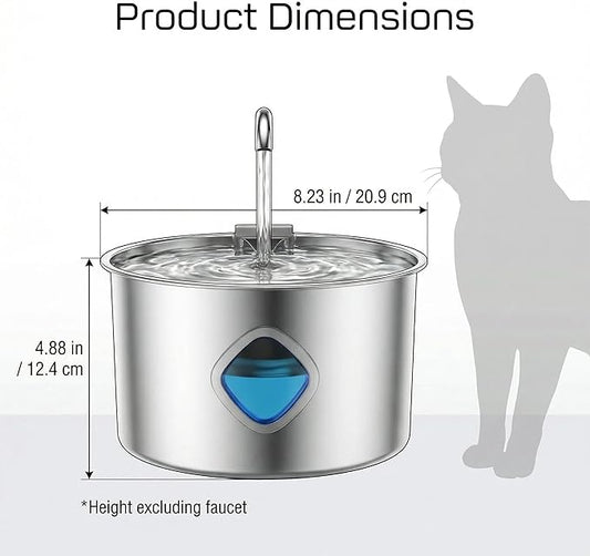 Dog Water Bowl, Triple Filtration System, 3.2L Capacity, Continuous Circulating Water Flow, Quiet Operation Stainless Steel Dog Water Fountain with Visual Water Level for Dogs Cat(8pc filter)