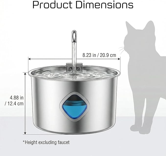 Dog Water Bowl Dispenser, 3.2l Triple Filtration System Circulating Water Flow Quiet Operation Dog Fountain Stainless Steel for Small to Medium-Sized Dogs and Cats & Multi-pet Home(1PCS)