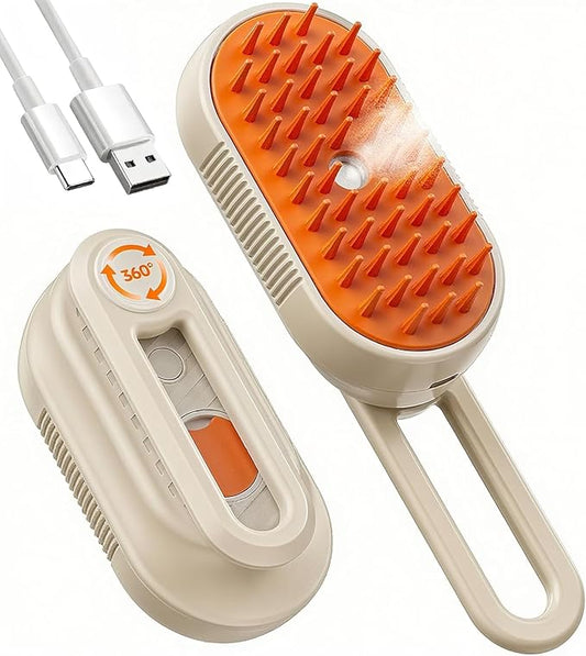 Pet Steam Brush, Shower Bath Brush, Grooming Water Brushes for Long & Short Haired Pets, Cat Steam Brush, Dog Brush for Shedding, Mist Spray Hair Removal Comb (Orange)