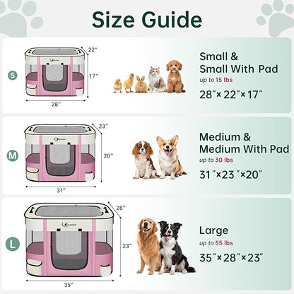 Dog Playpen,Cat Pet Puppy Pen,Portable Playpens for Dogs Indoor Outdoor Travel Camping Use,Foldable Dog Kennel Tent Crate for Rabbit Small Animals with Carrying Case (Pink with Pad, Small)