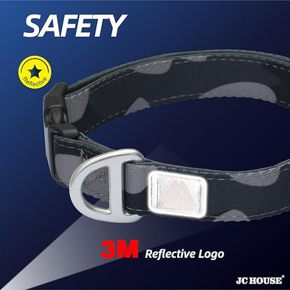 Soft Padded Dog Collar, Neck 9’’-14’’, Adjustable Heavy Duty Collar with 3M Reflective Logo for Small Dogs, Camo Dark Gray, S