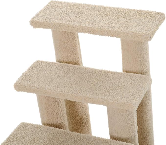 PawHut 25" 4-Step Multi-Level Carpeted Cat Scratching Post Pet Stairs - Cream White