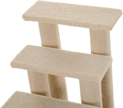 PawHut 25" 4-Step Multi-Level Carpeted Cat Scratching Post Pet Stairs - Cream White