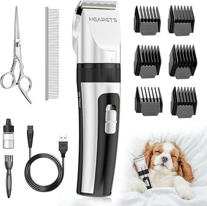 Dog Grooming Clippers, Low Noise, Electric Quiet, Adjustable Clipper Comb, Rechargeable Cordless Dog Hair Clippers for Dogs Cats Pets, White