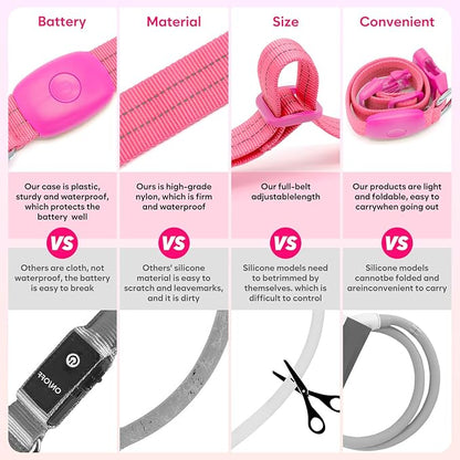 LED Lighted Reflective Dog Collar for Night Safety, USB Rechargeable, Glow Collar for Dogs, Waterproof Adjustable Flashing (Pink, Large)